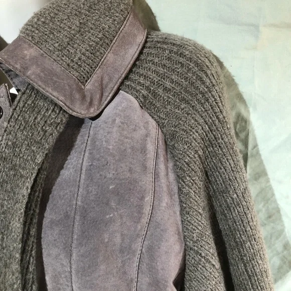 Vintage 90’s Grey Suede and Knit Jacket with Scarf - Picture 5 of 16